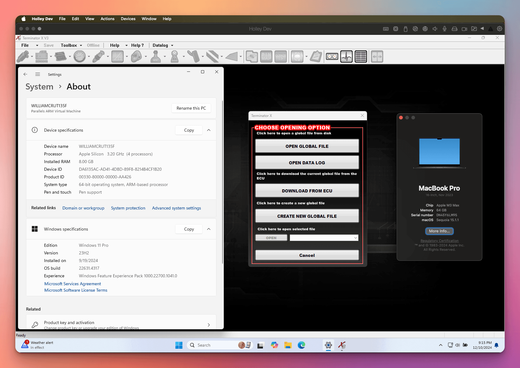 MacBook Air 13 M2 running Holley Terminator X Max